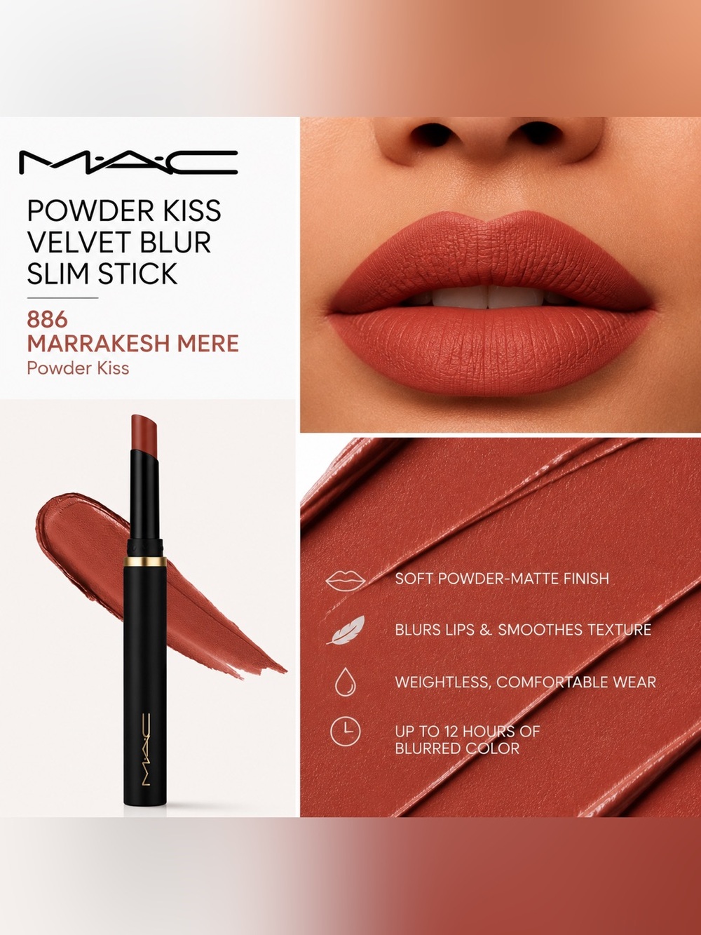 MAC Powder Kiss Velvet Blur Slim Stick Lipstick •886 Marrakesh Mere • New in Box